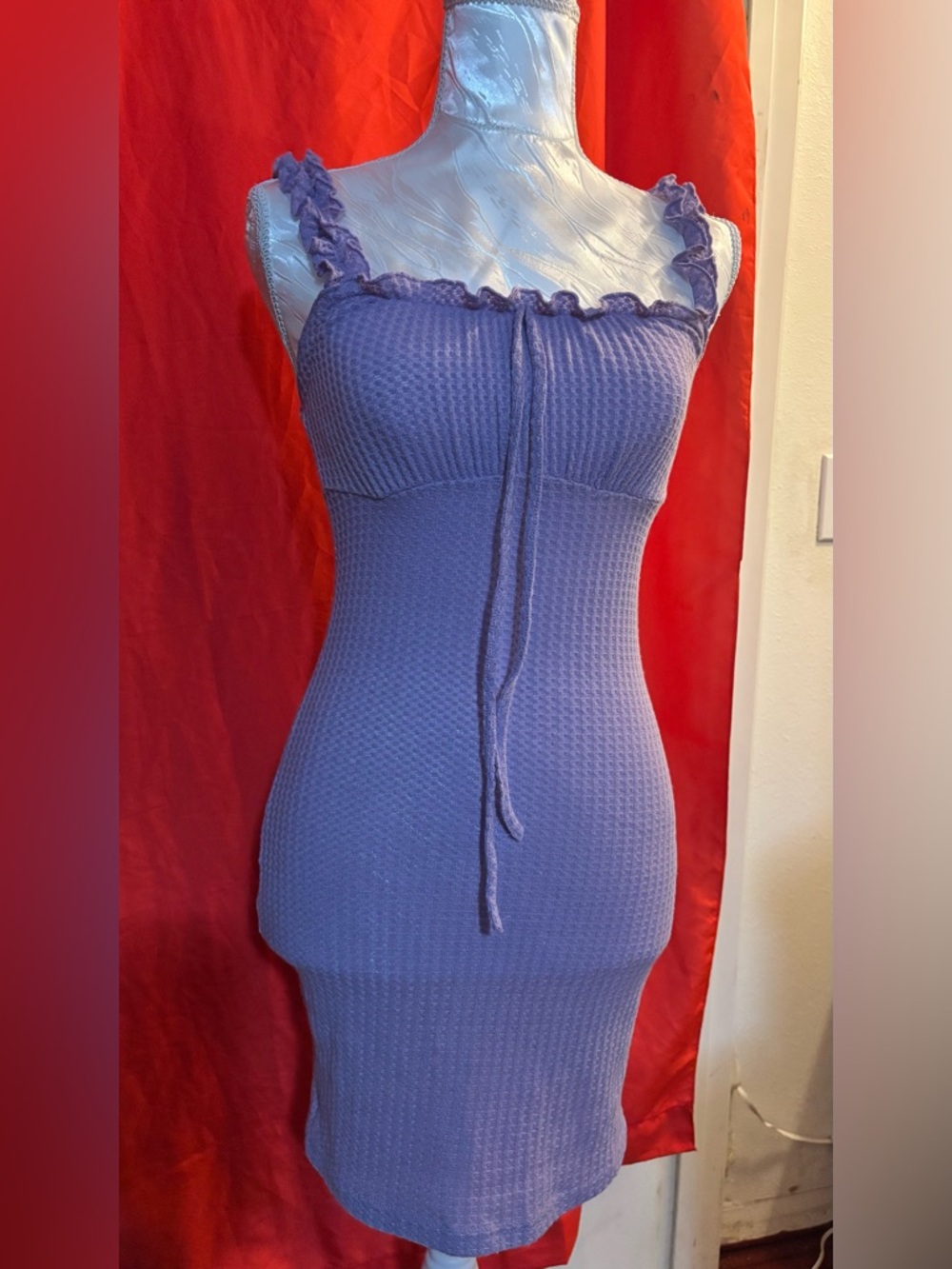 SHEIN Lilac Ribbed Knit Dress with Ruffle Straps